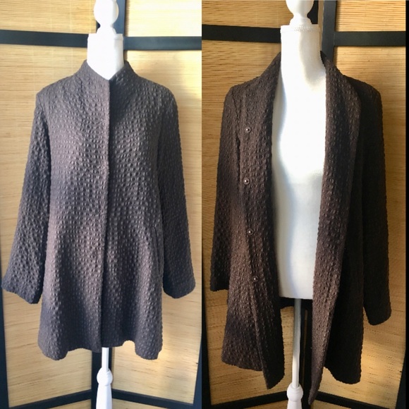 Eileen Fisher Brown Wool Blend Blazer - Picture 1 of 8